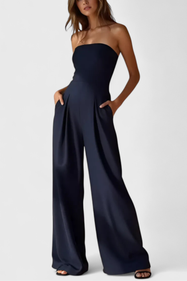 Liona™ -  Structured Neckline Sleeveless Jumpsuit with Wide-Leg Pants