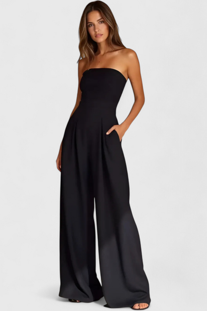 Liona™ -  Structured Neckline Sleeveless Jumpsuit with Wide-Leg Pants