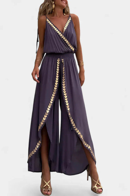 Donatila™ -  Backless Jumpsuit Featuring Elegant Gold Accents