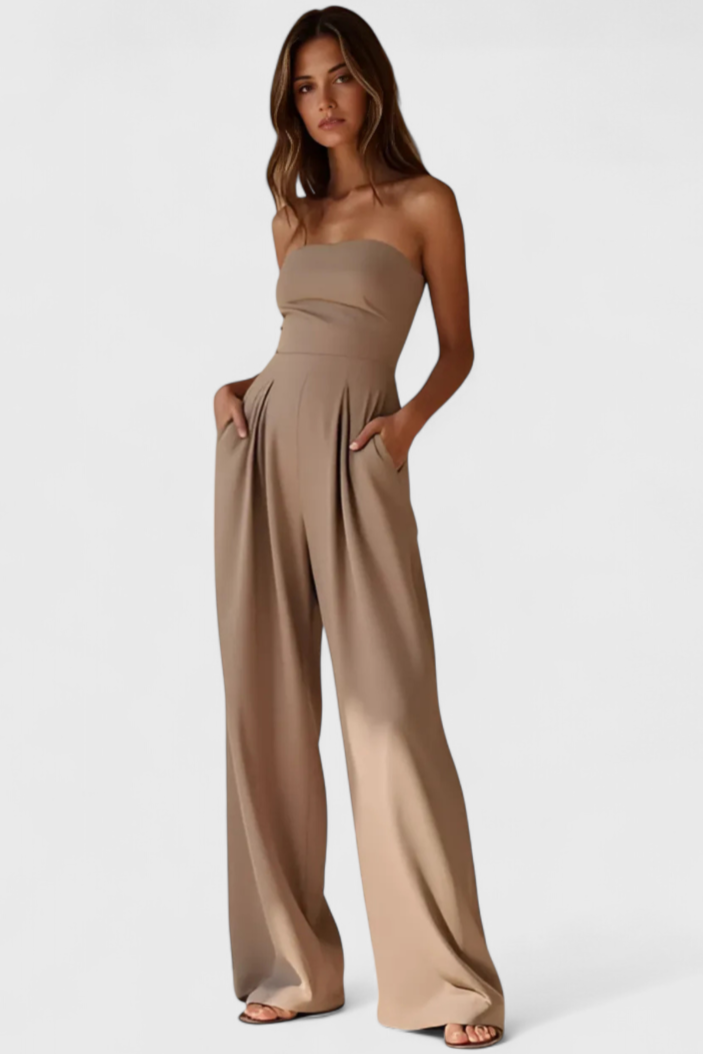 Liona™ -  Structured Neckline Sleeveless Jumpsuit with Wide-Leg Pants