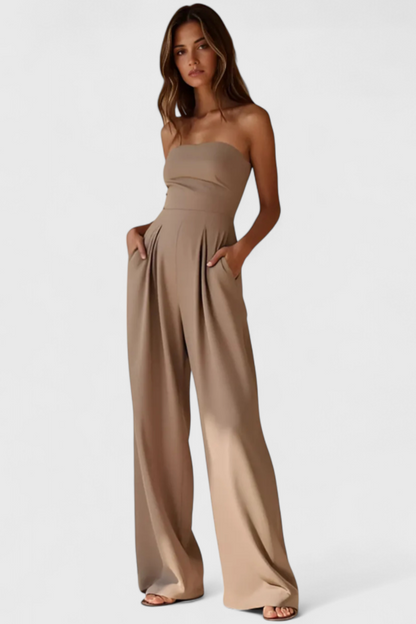 Liona™ -  Structured Neckline Sleeveless Jumpsuit with Wide-Leg Pants