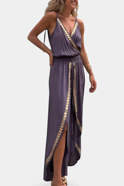 Donatila™ -  Backless Jumpsuit Featuring Elegant Gold Accents