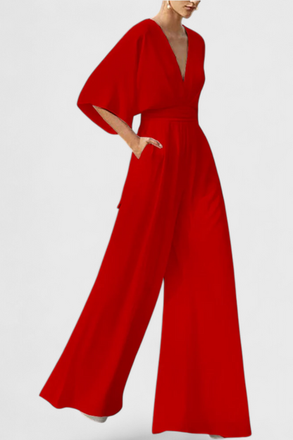 Isaura™ - Chic Jumpsuit with Cape Sleeves and V-Neck Design