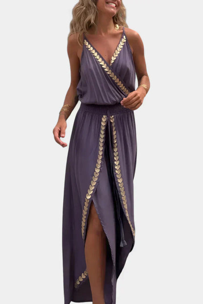 Donatila™ -  Backless Jumpsuit Featuring Elegant Gold Accents