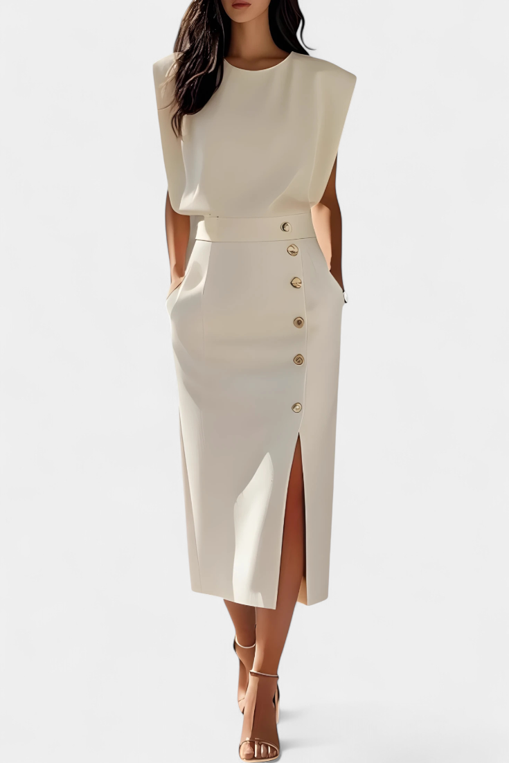 Ceecee Midi Dress with Decorative Button Details
