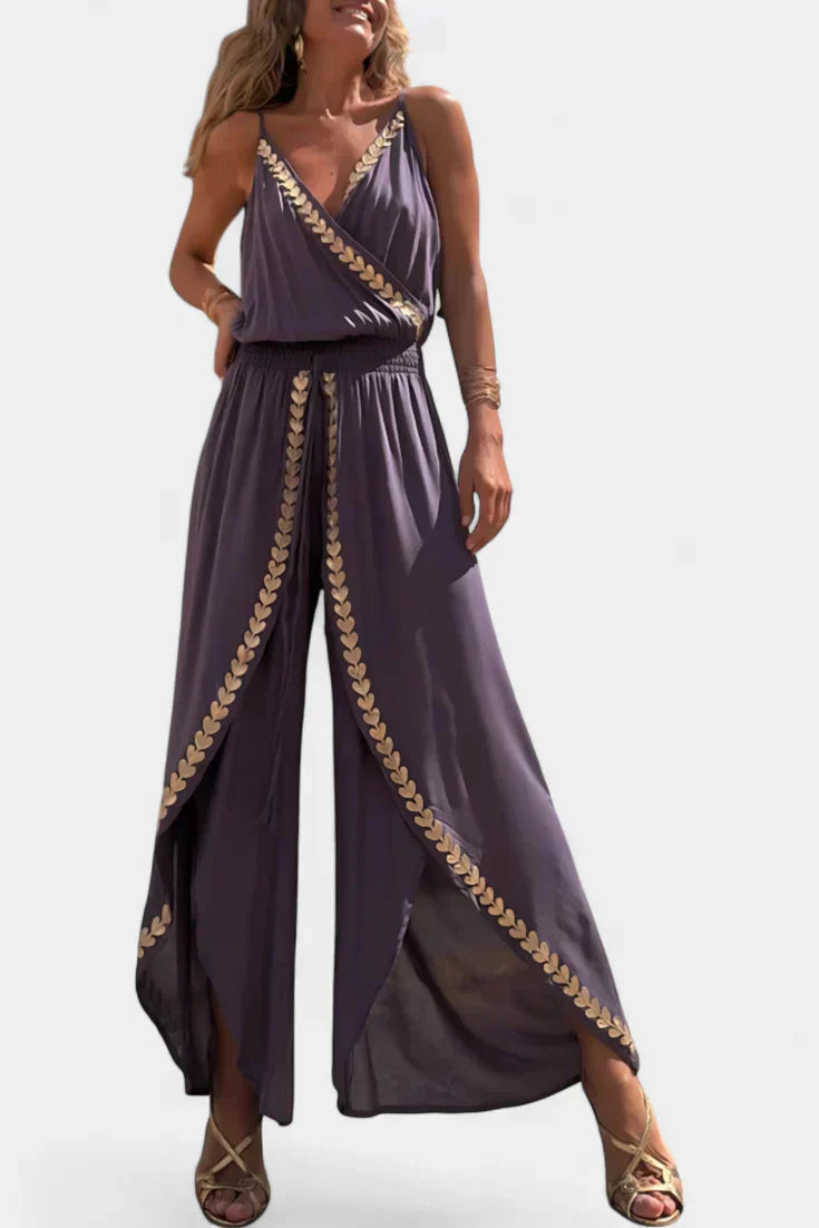 Donatila™ -  Backless Jumpsuit Featuring Elegant Gold Accents