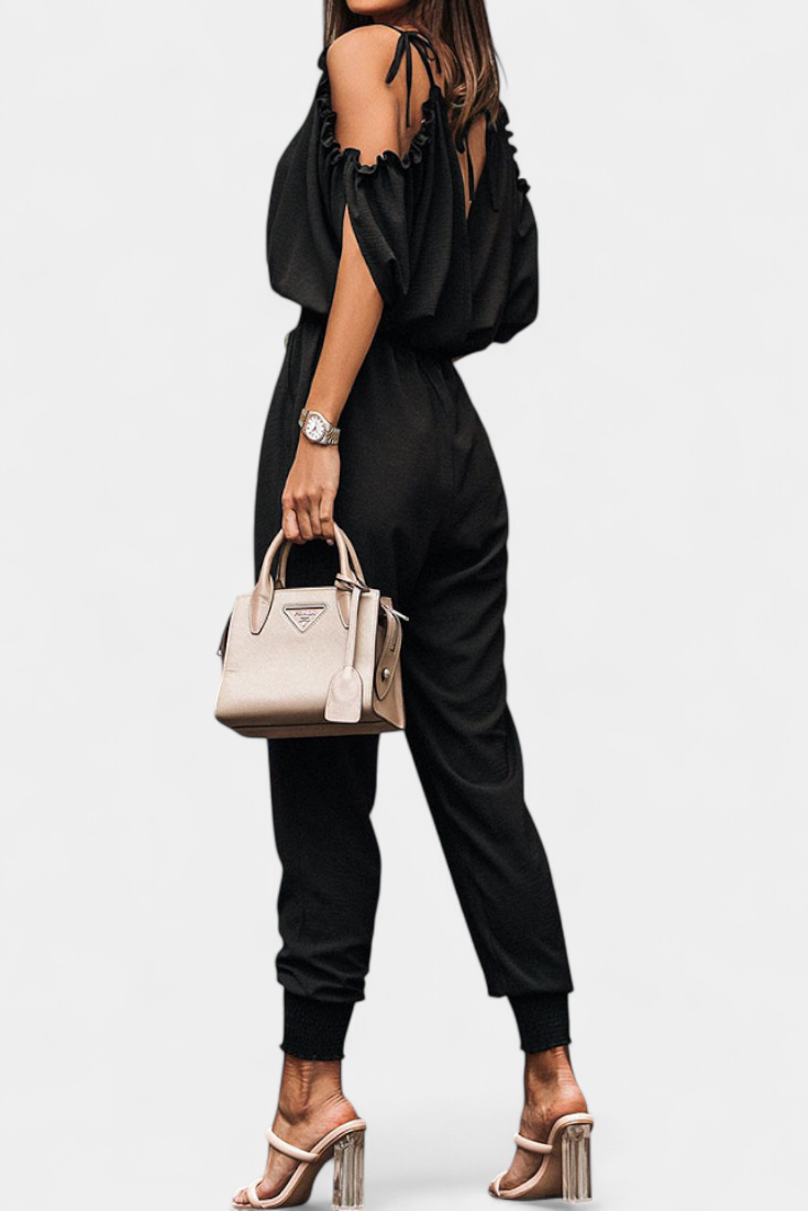 Solene™ - Off-Shoulder Jumpsuit with Crossed V-Neck and Knotted Detail