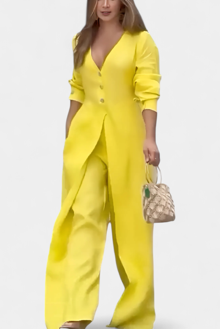 Whitney™ -  V-Neck Fluid Jumpsuit with Front Slit