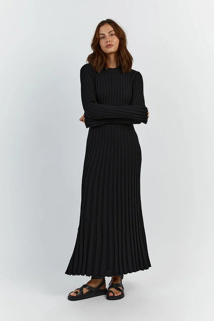 Darla Adjustable Belted Midi Ribbed Knit Dress