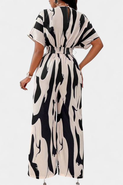 Zahara™ - V-Neck Abstract Wide-Leg Jumpsuit