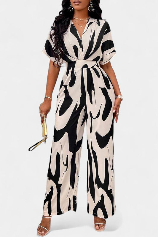 Zahara™ - V-Neck Abstract Wide-Leg Jumpsuit
