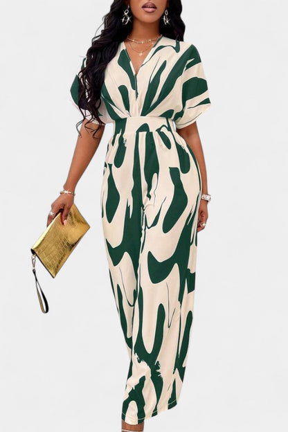 Zahara™ - V-Neck Abstract Wide-Leg Jumpsuit