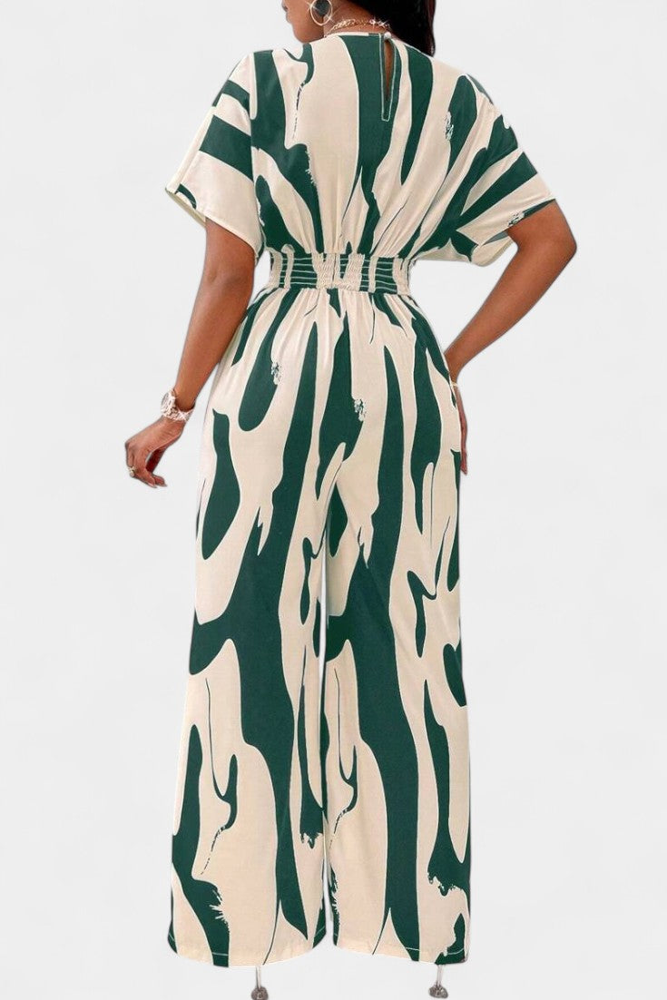 Zahara™ - V-Neck Abstract Wide-Leg Jumpsuit