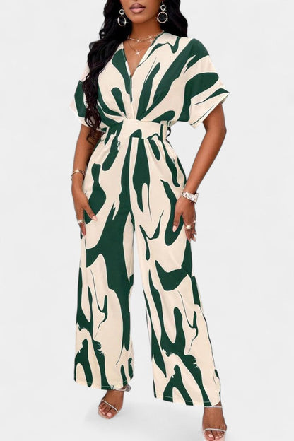 Zahara™ - V-Neck Abstract Wide-Leg Jumpsuit
