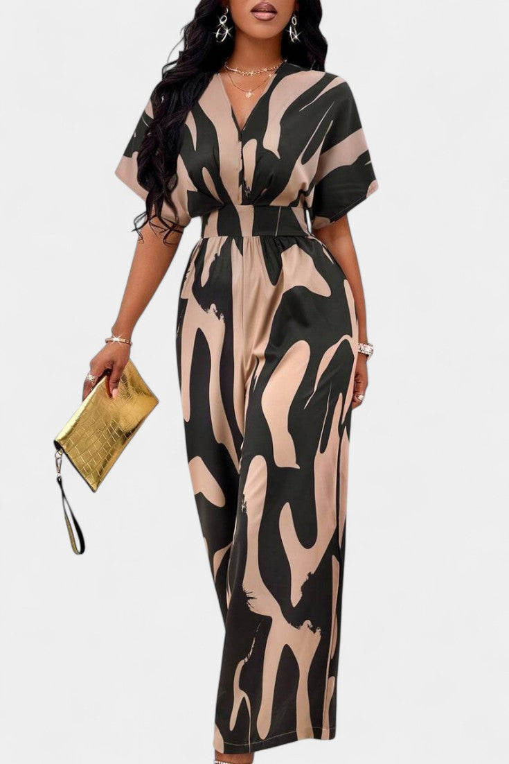 Zahara™ - V-Neck Abstract Wide-Leg Jumpsuit