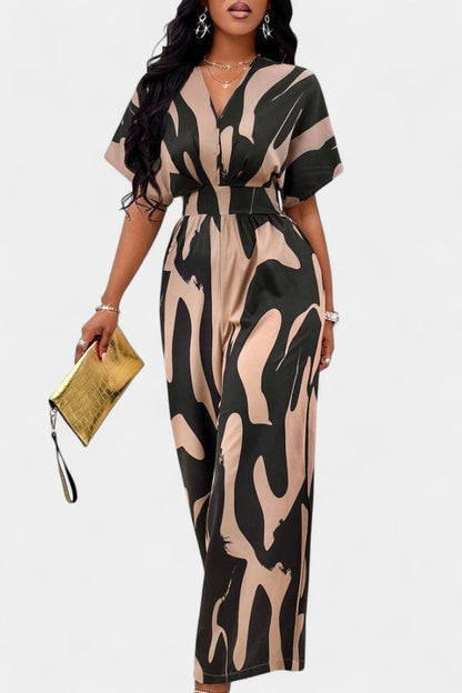 Zahara™ - V-Neck Abstract Wide-Leg Jumpsuit
