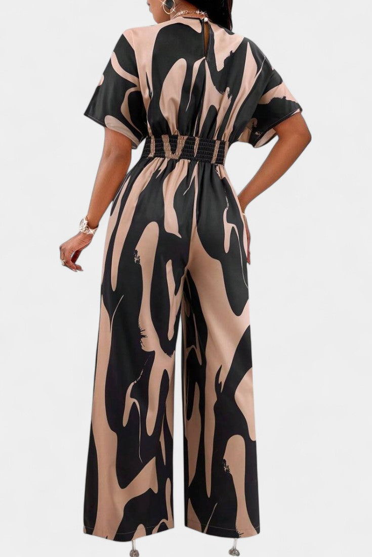 Zahara™ - V-Neck Abstract Wide-Leg Jumpsuit