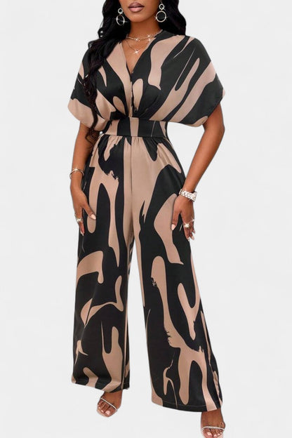 Zahara™ - V-Neck Abstract Wide-Leg Jumpsuit