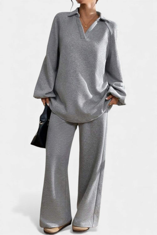 Bréanne™ - Oversized Textured Top and Wide-Leg Pants Ensemble