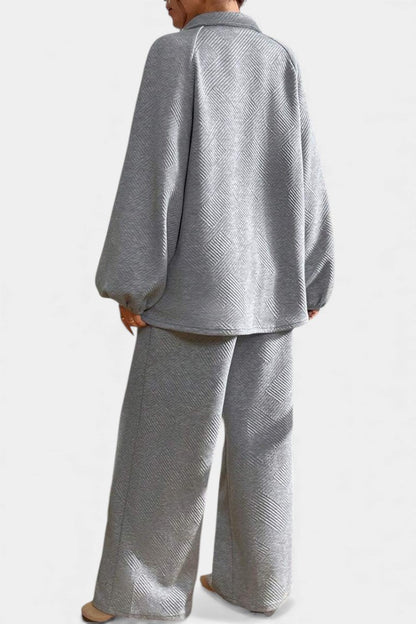 Bréanne™ - Oversized Textured Top and Wide-Leg Pants Ensemble