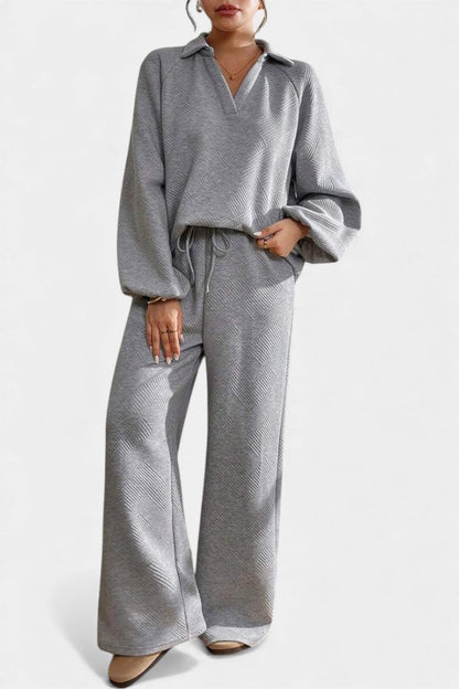 Bréanne™ - Oversized Textured Top and Wide-Leg Pants Ensemble