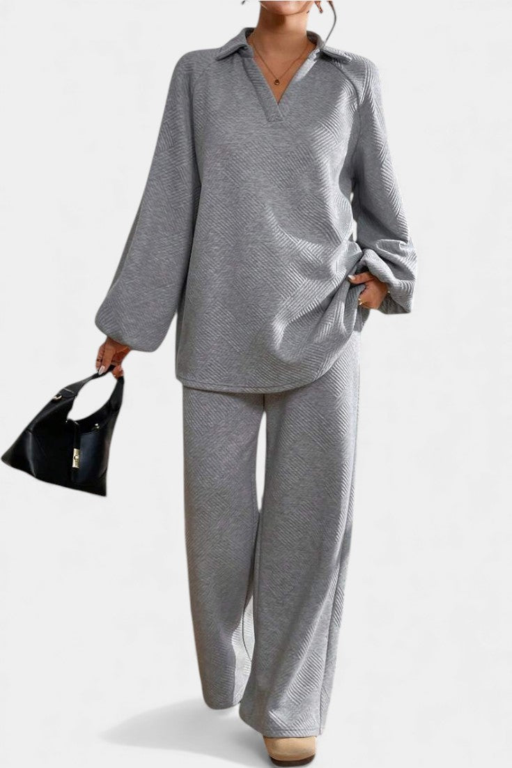 Bréanne™ - Oversized Textured Top and Wide-Leg Pants Ensemble