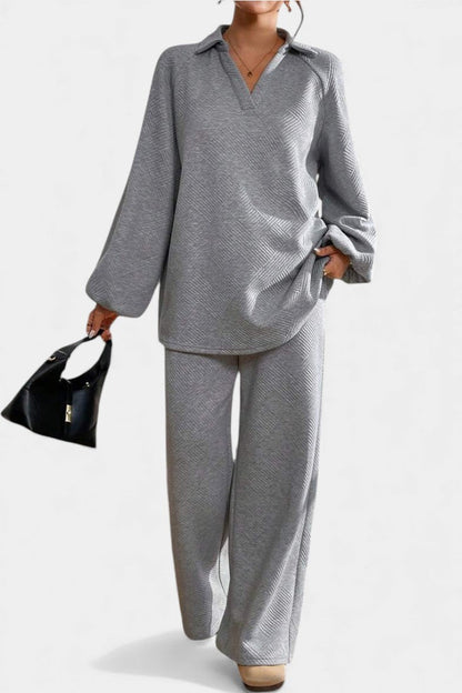 Bréanne™ - Oversized Textured Top and Wide-Leg Pants Ensemble