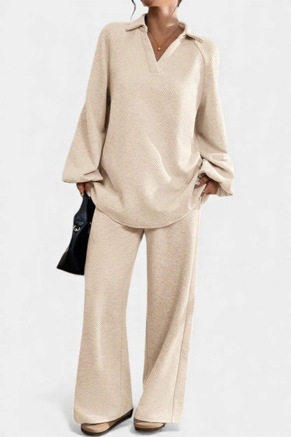 Bréanne™ - Oversized Textured Top and Wide-Leg Pants Ensemble