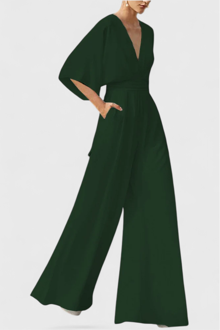 Isaura™ - Chic Jumpsuit with Cape Sleeves and V-Neck Design