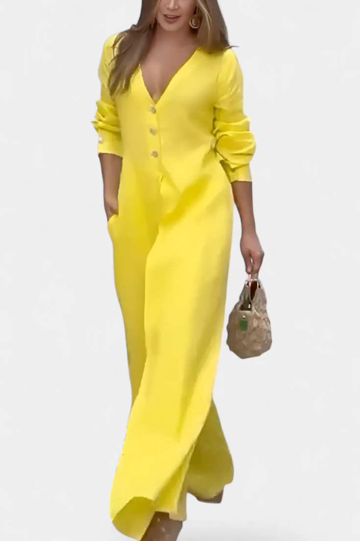 Whitney™ -  V-Neck Fluid Jumpsuit with Front Slit