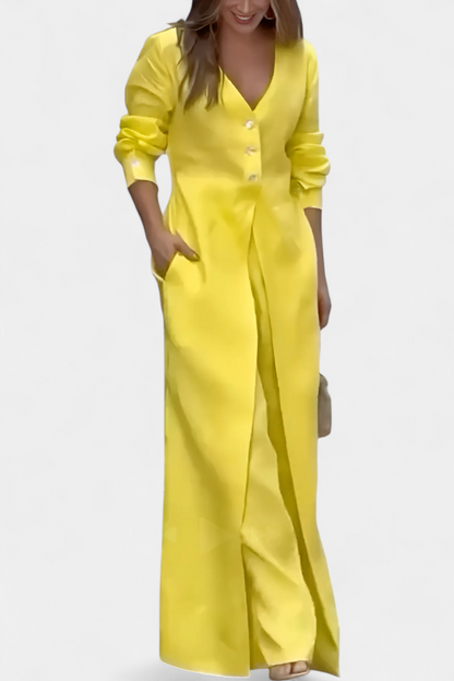 Whitney™ -  V-Neck Fluid Jumpsuit with Front Slit