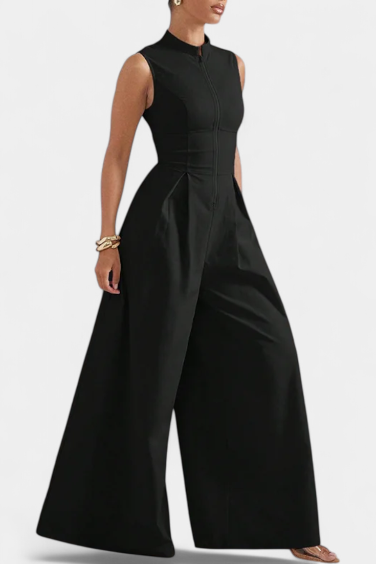 Blanca™ - Pleated Wide Leg Jumpsuit with Round Neck