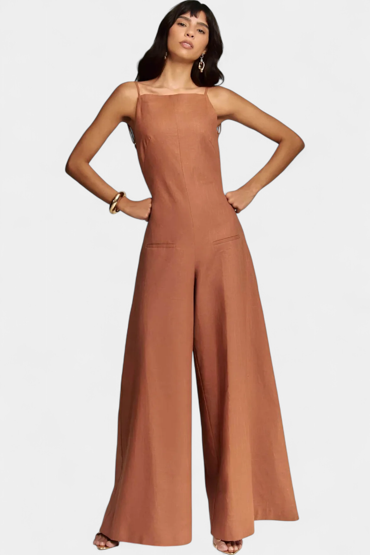 Belén Ramie™ -  Wide-Leg Halter Jumpsuit with Straight Neckline