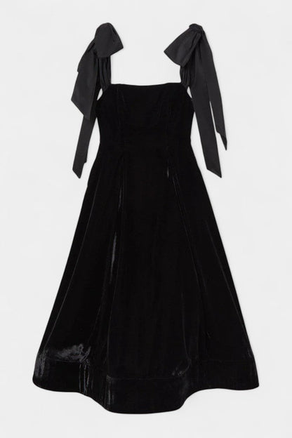 Ajla Strapless Midi Velvet Dress with Bow Accents