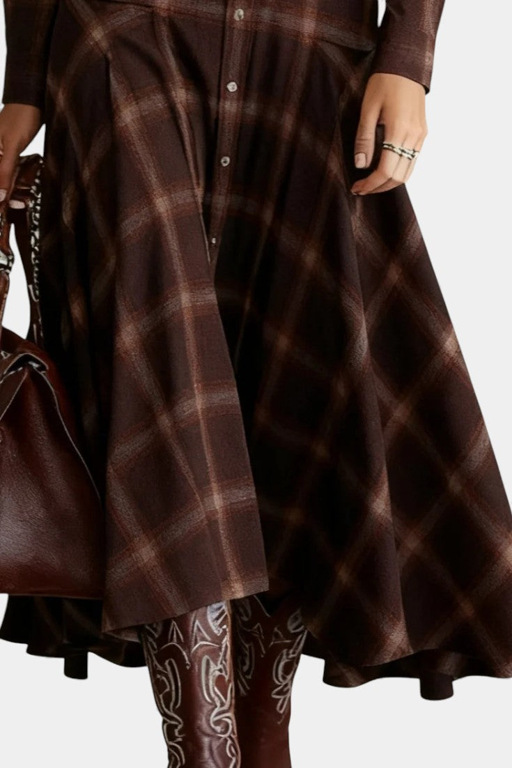 Florélie Vintage Check Maxi Dress with Classic Button Closure