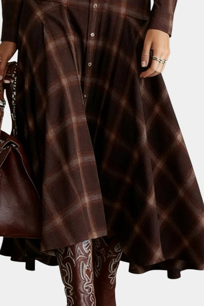 Florélie Vintage Check Maxi Dress with Classic Button Closure