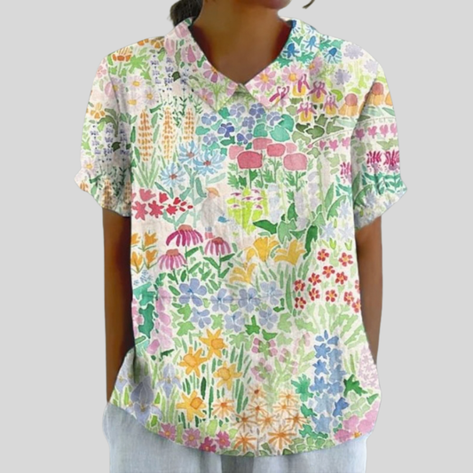 Solène | Vibrant Floral Garden Blouse