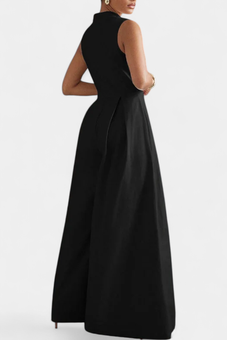 Blanca™ - Pleated Wide Leg Jumpsuit with Round Neck
