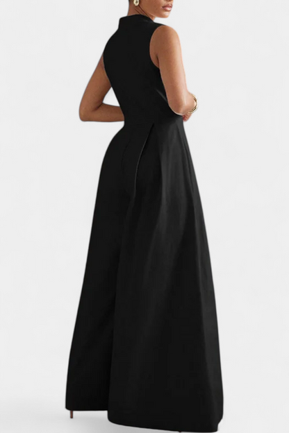 Blanca™ - Pleated Wide Leg Jumpsuit with Round Neck