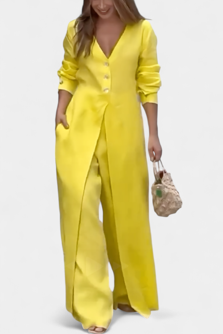 Whitney™ -  V-Neck Fluid Jumpsuit with Front Slit
