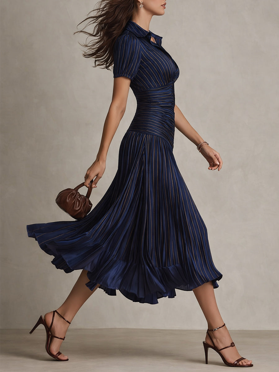 Frances ∙ Retro Striped Satin Midi Dress