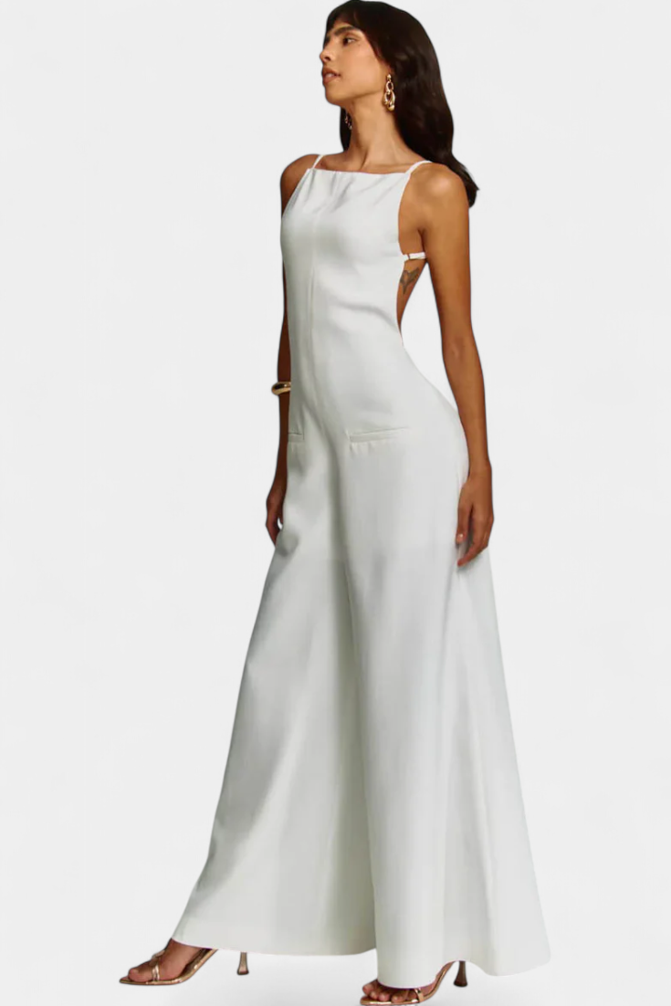 Belén Ramie™ -  Wide-Leg Halter Jumpsuit with Straight Neckline