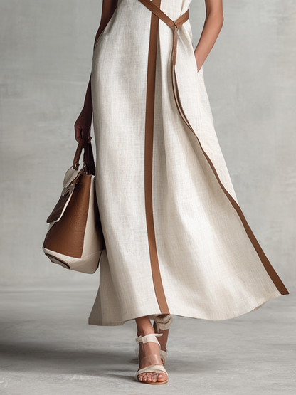 Maxi Dress Sleeveless with V-Neck and Tie Waist for Women