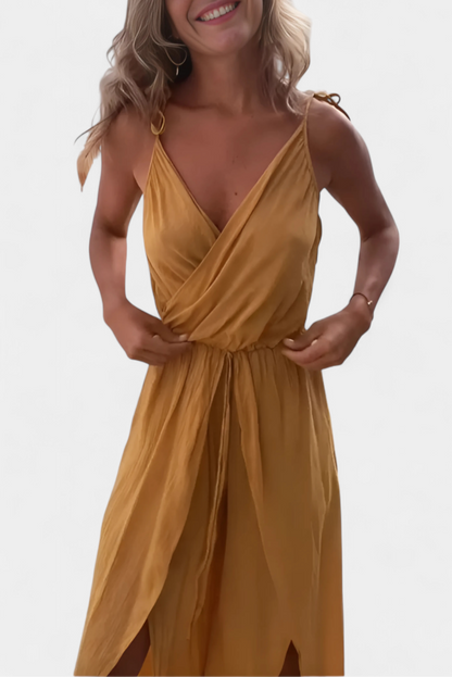 Donatila™ -  Washed Cotton Jumpsuit with Crisscross Neckline and Open Legs