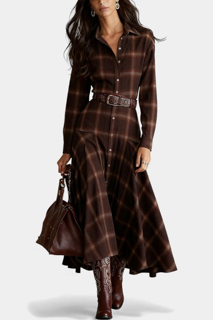 Florélie Vintage Check Maxi Dress with Classic Button Closure
