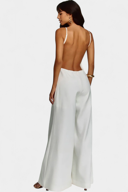 Belén Ramie™ -  Wide-Leg Halter Jumpsuit with Straight Neckline