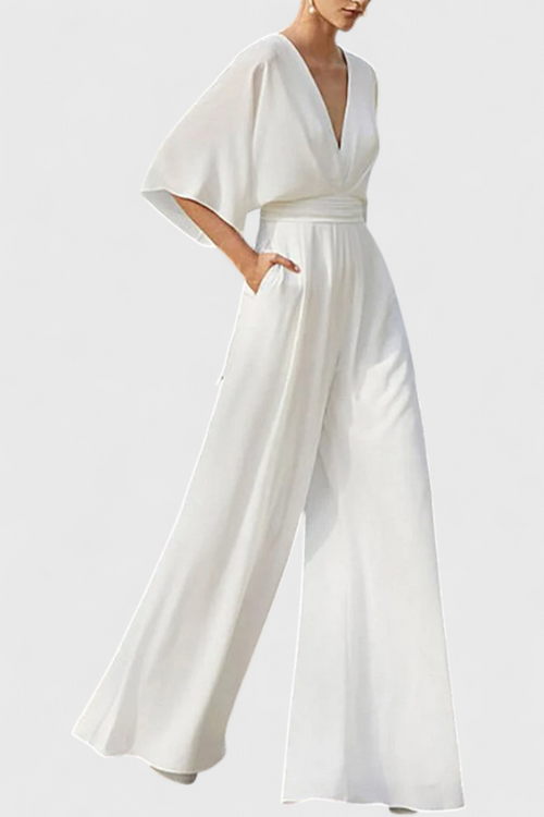 Isaura™ - Chic Jumpsuit with Cape Sleeves and V-Neck Design