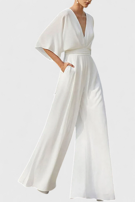 Isaura™ - Chic Jumpsuit with Cape Sleeves and V-Neck Design