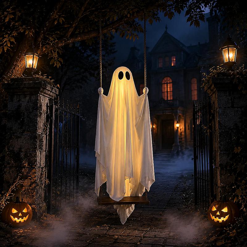 5FT Halloween Swing Ghost with LED Lights & Remote Control