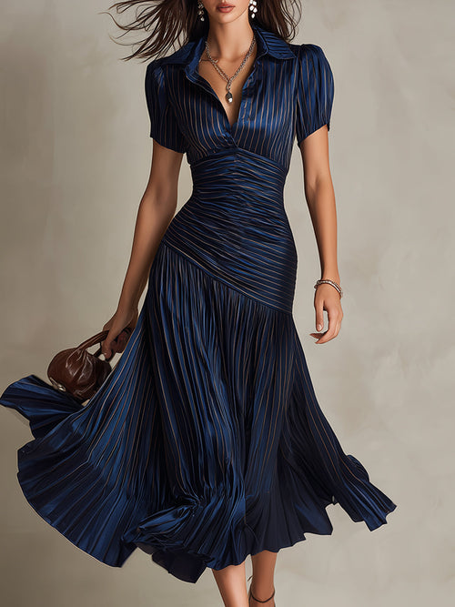 Frances ∙ Retro Striped Satin Midi Dress